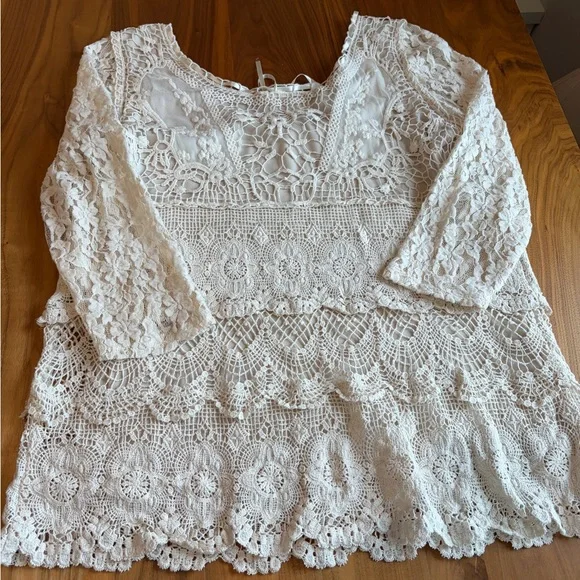 TravelSmith Boho Lace Tunic XL | Cottagecore Romantic Layering Top - Picture 6 of 6